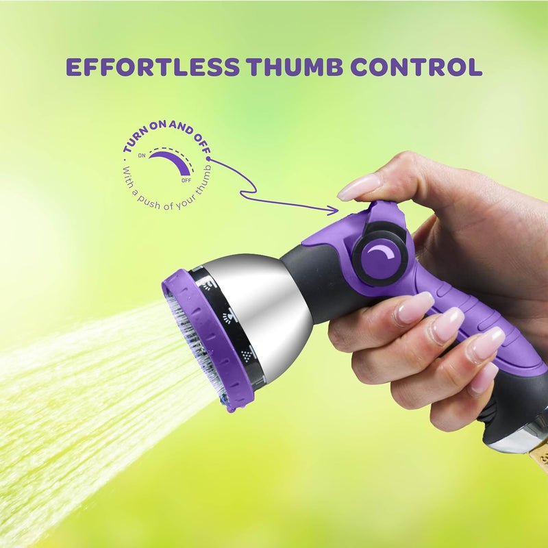 SEWANTA Hose Nozzle [Purple] Heavy Duty Hose Sprayer With 10 Adjustable Watering Patterns. Thumb Control Design, Comfortable Ergonomic Grip, Garden Hose Nozzle for Watering Plants & Lawns/Fun showers/Cleaning - Image 4